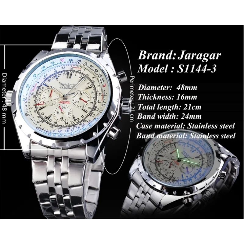 Elegant Automatic Mechanical Men's Watch with Hollow Dial and Luminous Chronograph Features