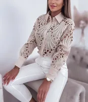 New Fashion Lace Hollow Long Sleeve Shirt For Women 2025 Spring Autumn Elegant Office Lady BlouseCasual Button ShirtsTops - Image 5