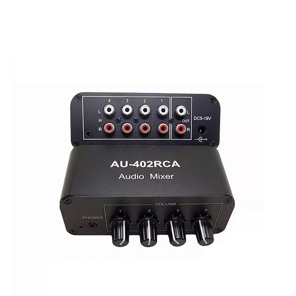 RCA Stereo Audio Mixer with Volume Control and Headphone Amplifier