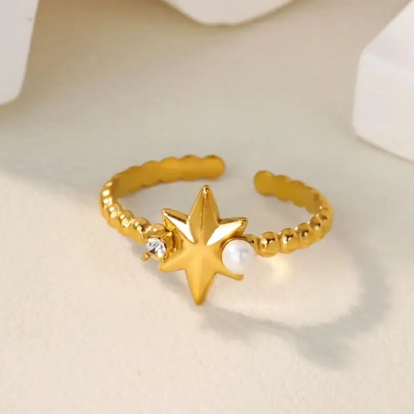 Zircon Pearls for Women Stainless Steel Geometric Finger Rings