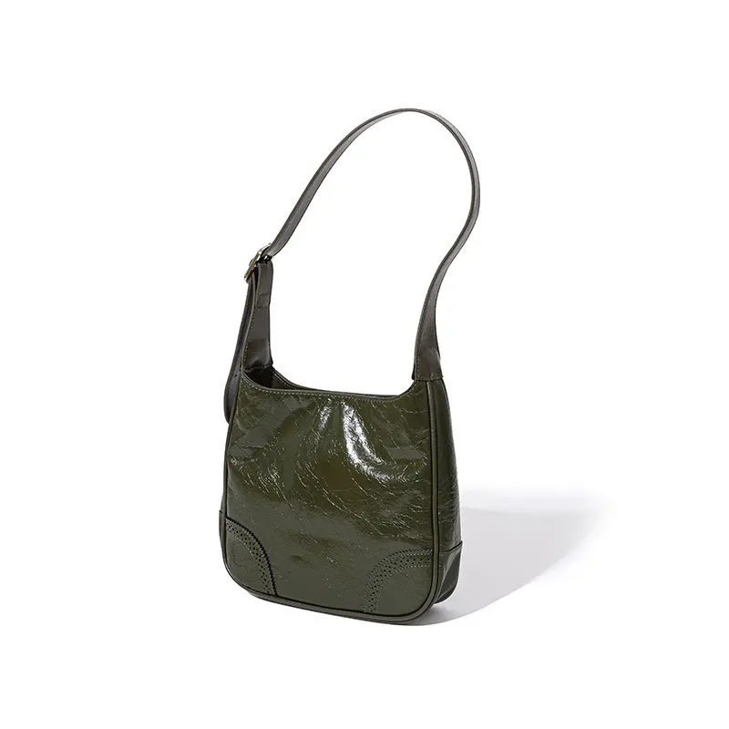 

Street Fahion Wax Leather Underarm Bags Luxury Design One Shoulder Casual Ladies Shoulder Bags