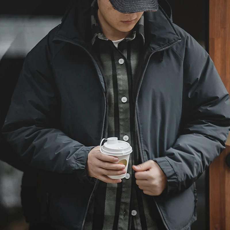 Maden Hooded Down Jacket For Men Winter Thickened Matte Glossy Fabric Parka Outdoor Warm Coat Versatile Outerwear Black Jacket
