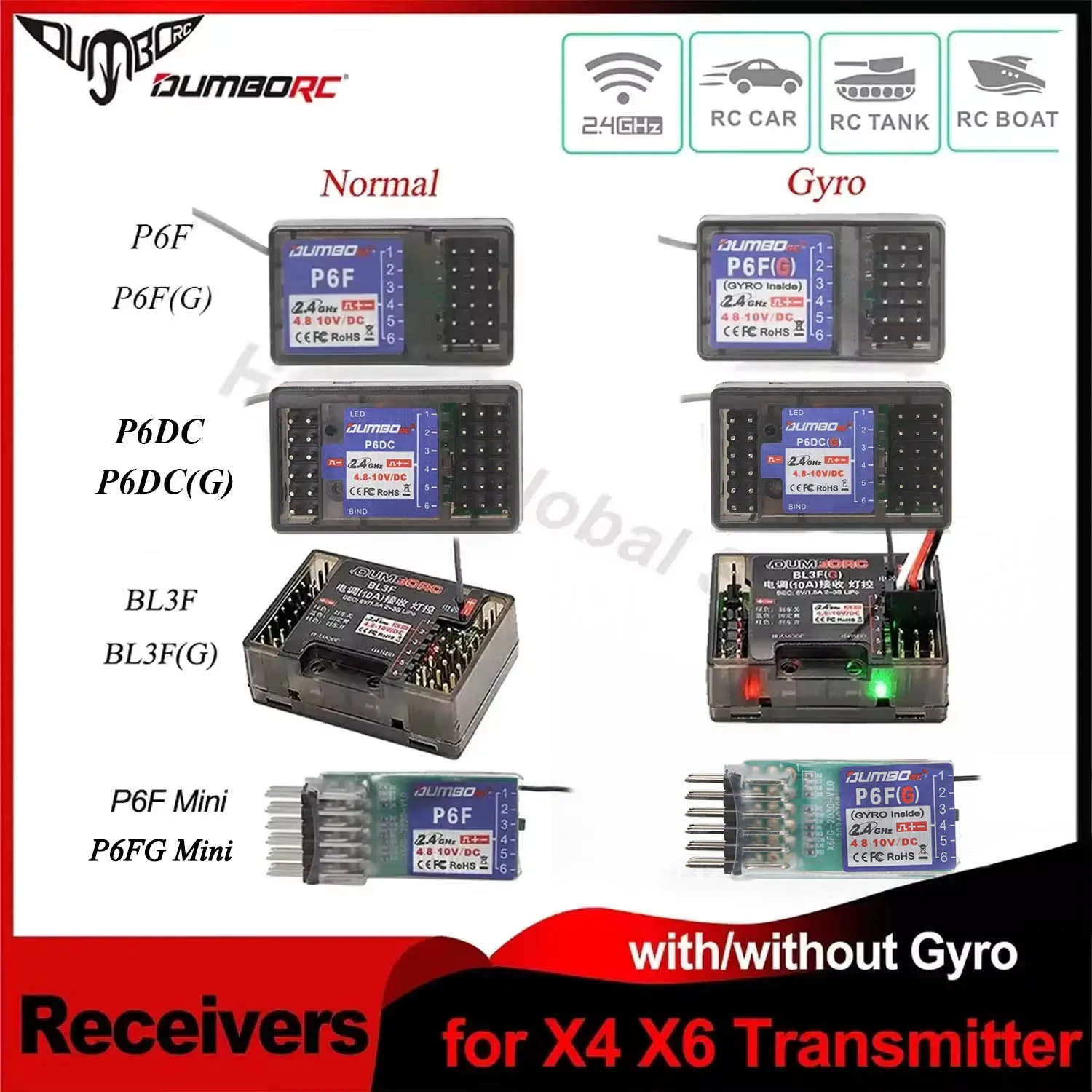DUMBORC P6FG P6F P6DC X6DCG BL3F(G) 6CH 6 Channel Receivers