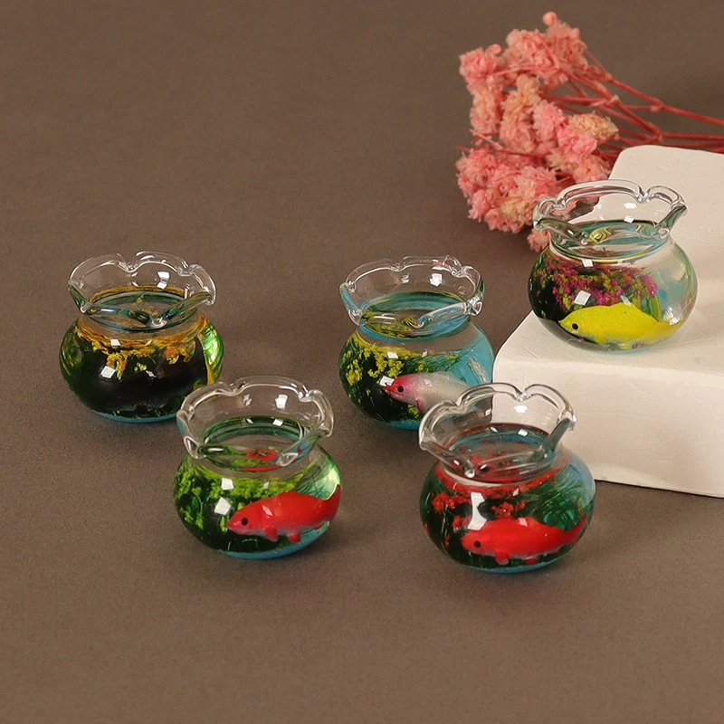 1/6 1/12 Miniature Dollhouse Furniture Accessories Mini Fish Tank Bowl Aquarium Model Toys for Doll House Home Ornament Decor 5