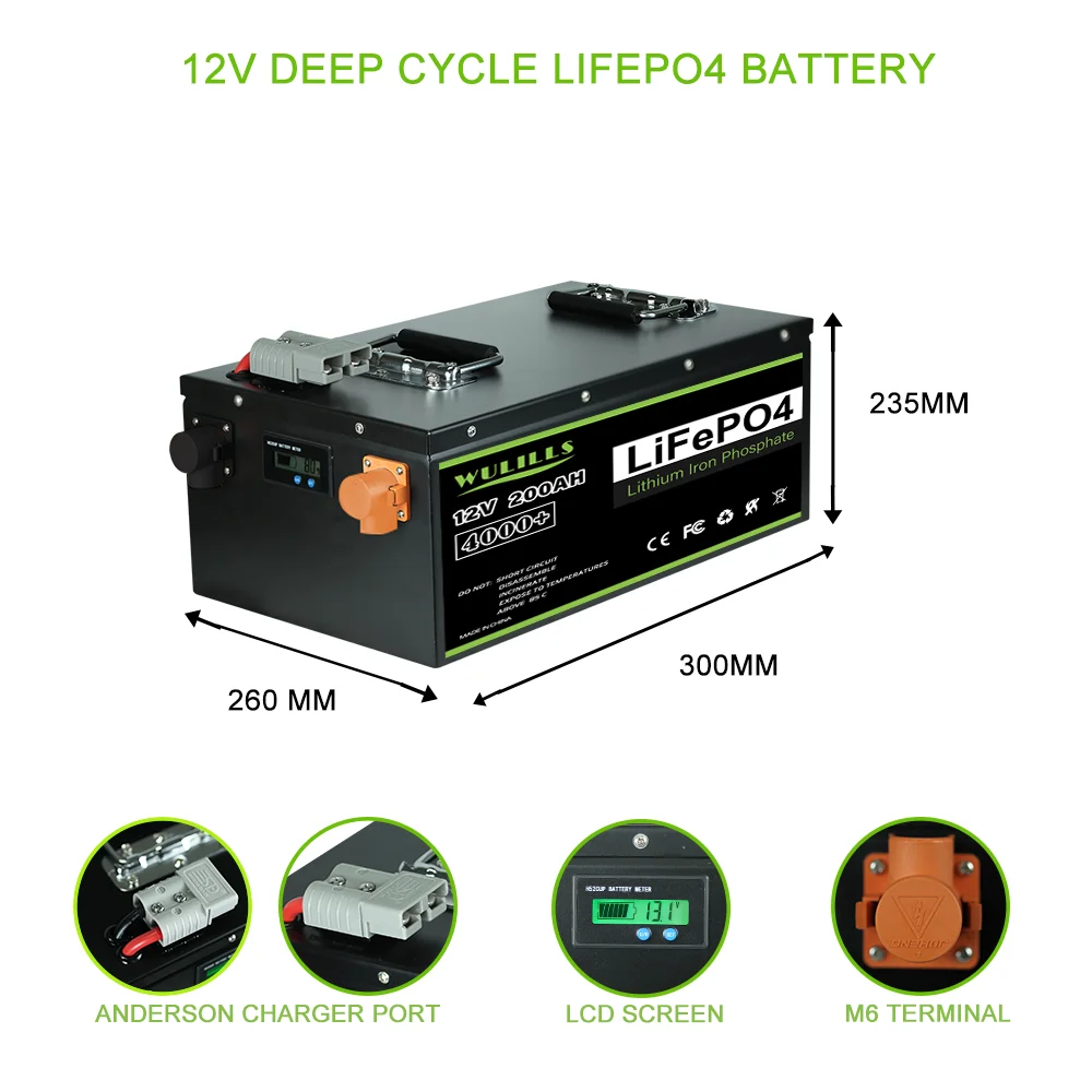 12V 200Ah 400Ah LiFePO4 Battery Built-in BMS Lithium Battery for Replacing Most of Backup Power Home Energy Storage and Off-Grid