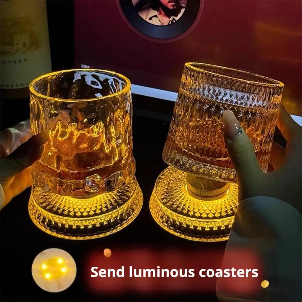 Luminous Rotating Whiskey Glass Elegant Whiskeys Cup Crystal Glass Drinkware for Parties for Cocktail Party Drinking Glass - 2