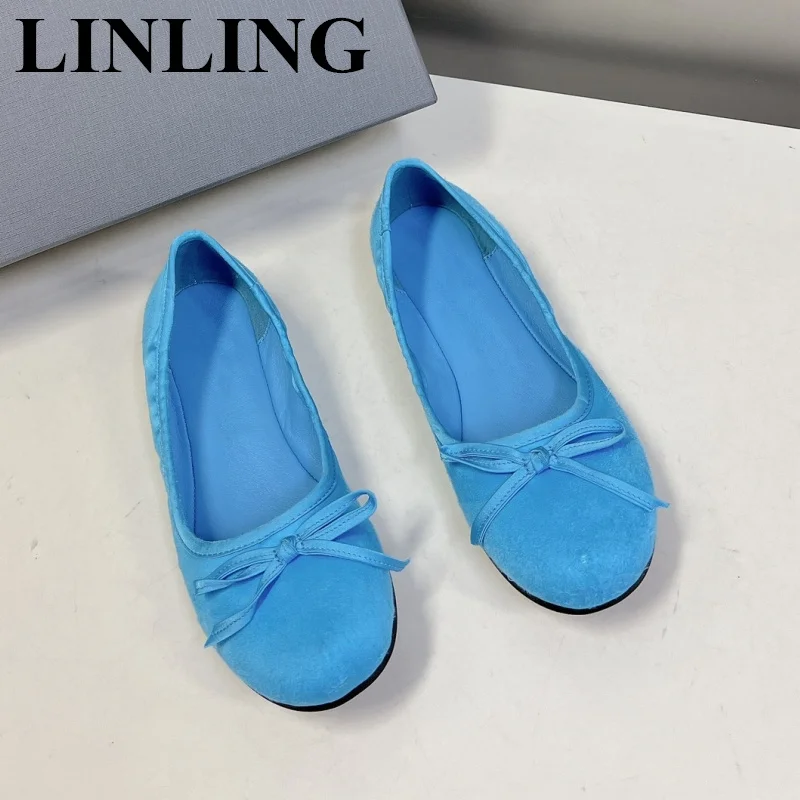 

New Ballet Dance Shoes Bowtie Round Toe Shoes 2023 Luxury Designer Flats Shoes Woman Fashion Shallow Girls Slip On Casual Shoes