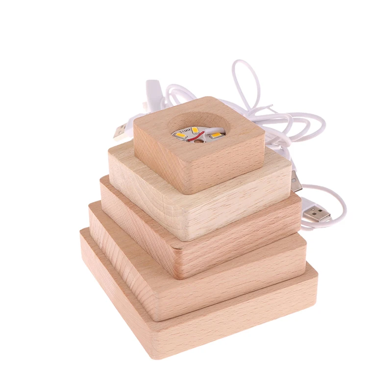 정사각형 나무 램프 홀더, 5-10CM 솔리드 USB LED 야간 조명, DIY 데스크탑 장 램프