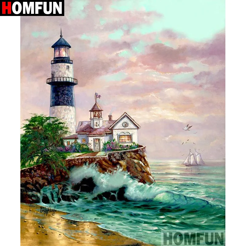 HOMFUN Full Square/Round Drill 5D DIY Diamond Painting "Lighthouse ...