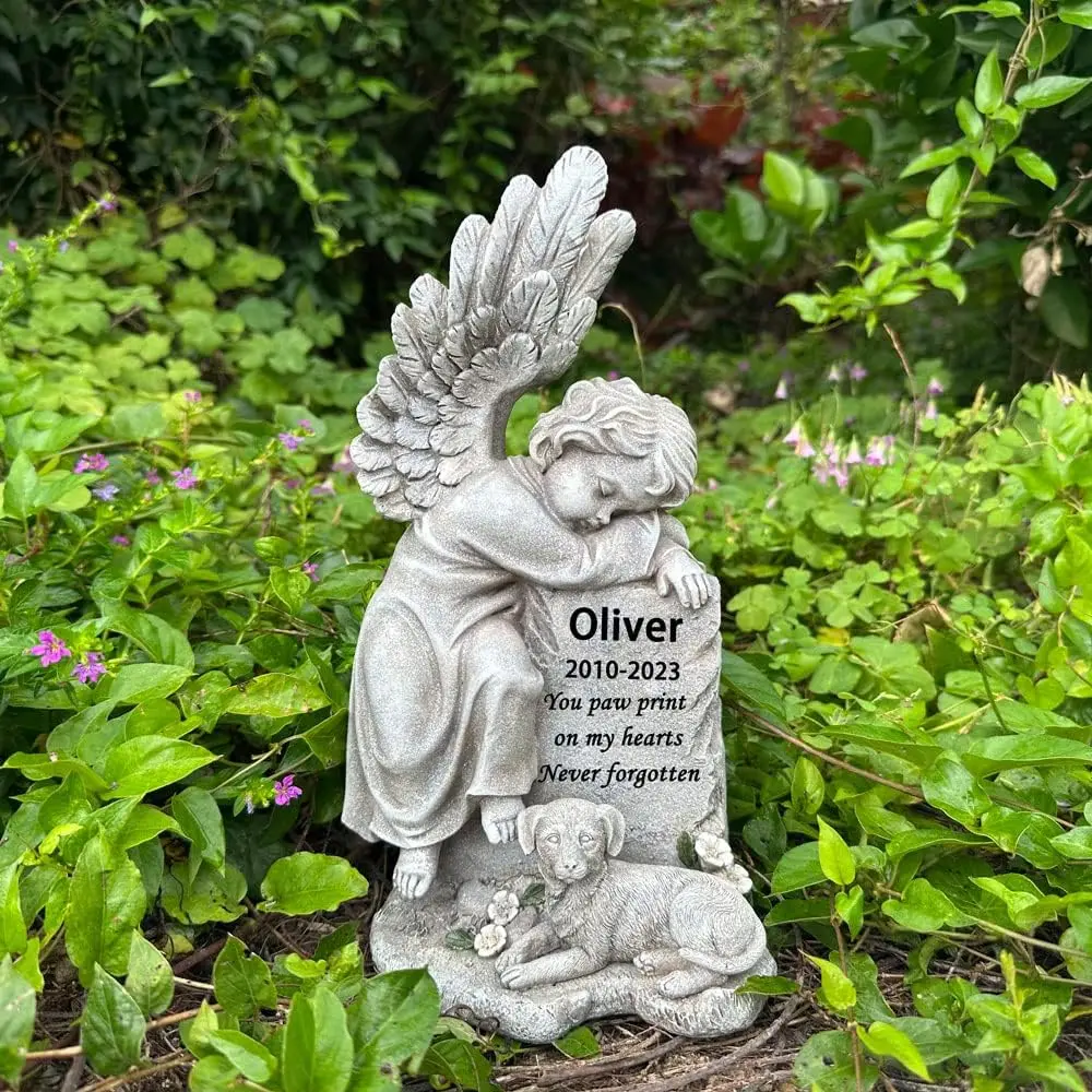 

Dog Memorial Stone,Wings Angel Figurines Garden Statue,Dog Grave Markers Outdoor,Remembrance Decoration,Memorial Gifts for Dogs