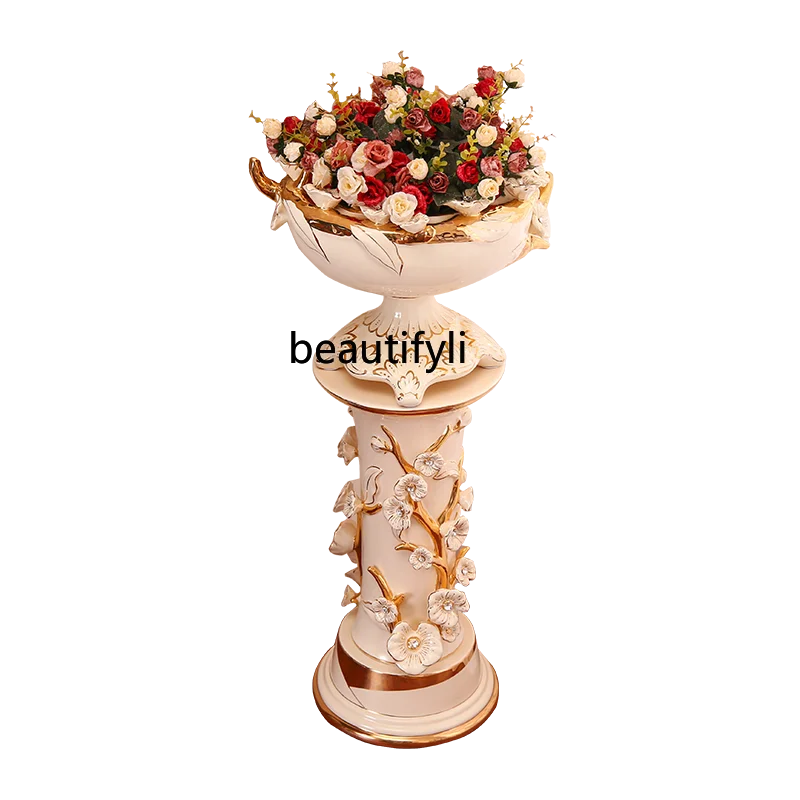 

zqEuropean-Style Living Room Ceramics Wine Cabinet Floor Large Vase Creative Porcelain Large Roman Column Flowerpot