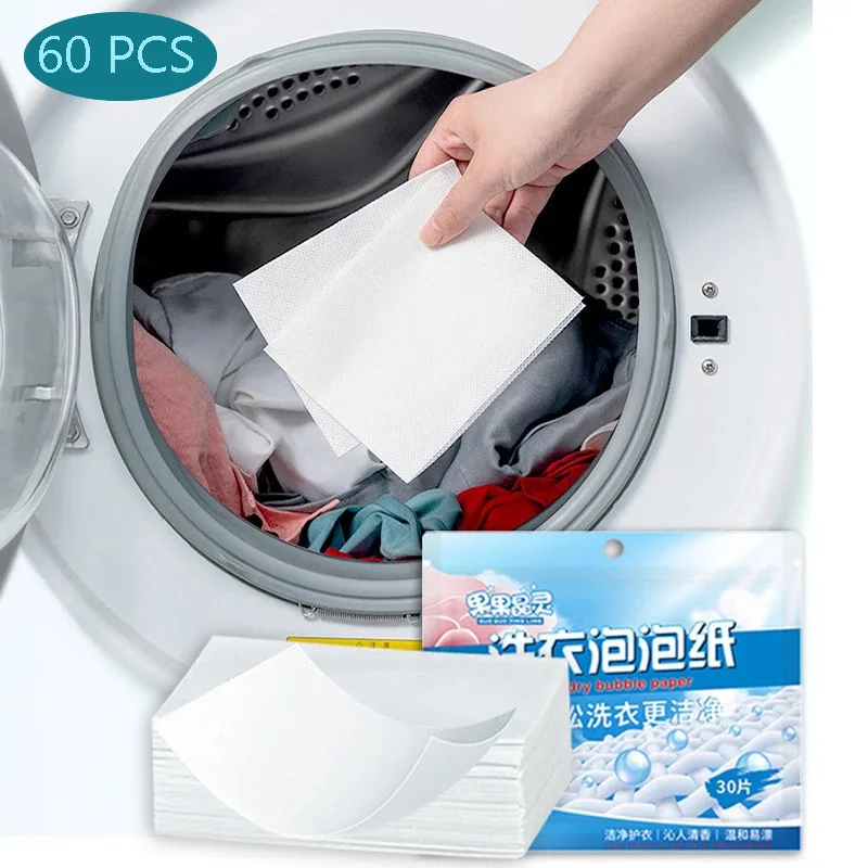 Sabão para a máquina de lavar roupa 60 pcs folhas detergentes para a roupa  fácil dissolver comprimidos de lavanderia forte detergente de limpeza  profunda