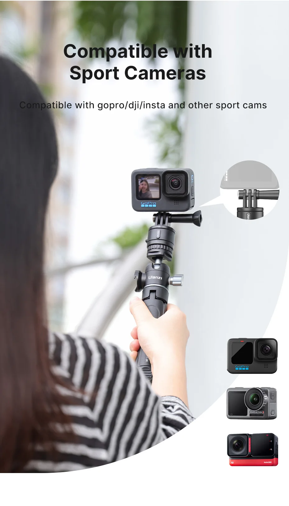 Description Picture 5 of itemUlanzi Go Quick II Release System for GoPro Hero 13 12 11 10 9 8 7 6 Insta360 DJI Osmo Action Mount Base Tripod Gopro Accessory