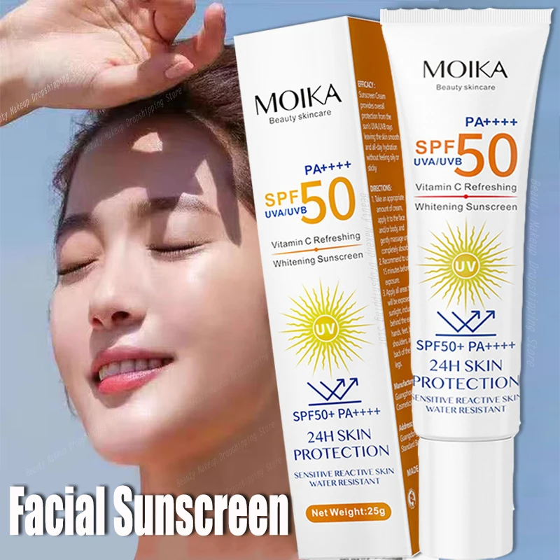 Facial sunscreen SPF 50+ vitamin C refreshing sunscreen organic whitening isolate ultraviolet rays waterproof facial UV protection sunblock