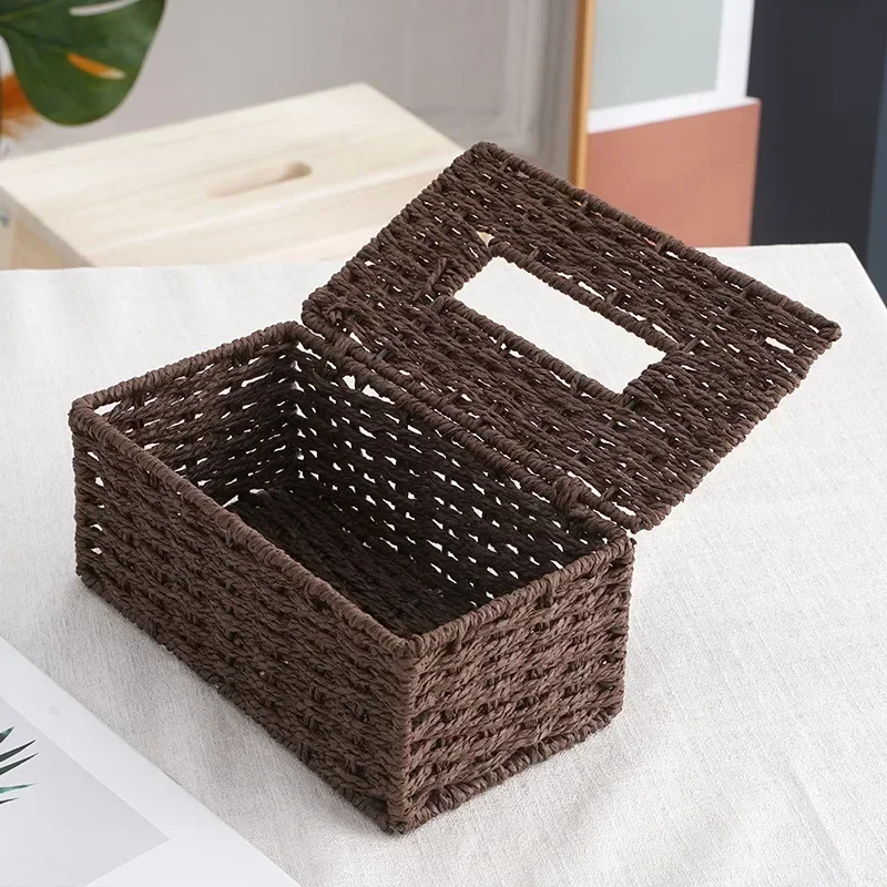Handmade Woven Paper Box Napkin Paper Box Household Tissue Box Rattan Woven Paper Box Creative Tissue Tube Woven Basket 5