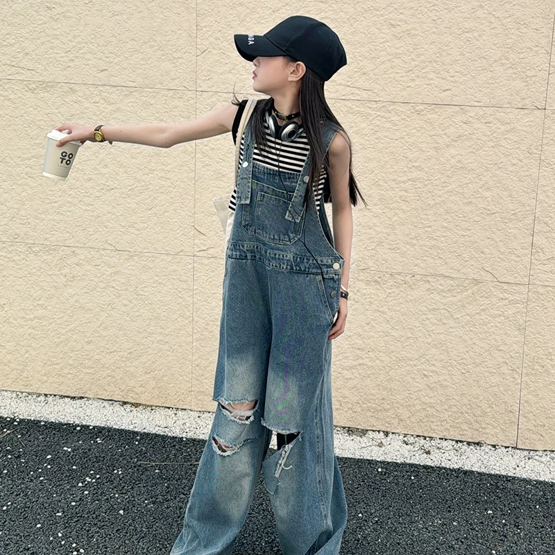 Kids Luxury Clothing Bib Jeans Pants Jumpsuit for Teen Girl
