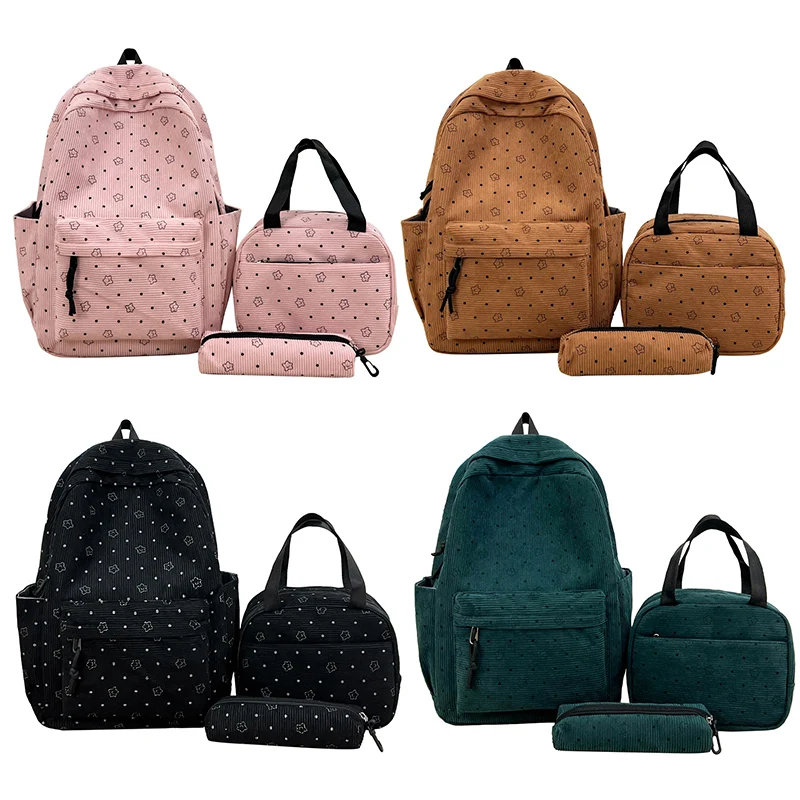 Polka Dot Print Preppy Shoulder Bookbag with Lunch Box and Pencil Pouch Back To Backpack Set for Travel Commute Women Girls 2