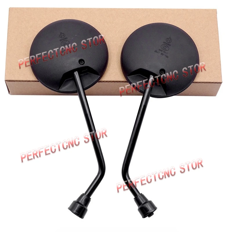 Black Motorcycle Scooter Rear View Mirrors - Round Oval Convex Design