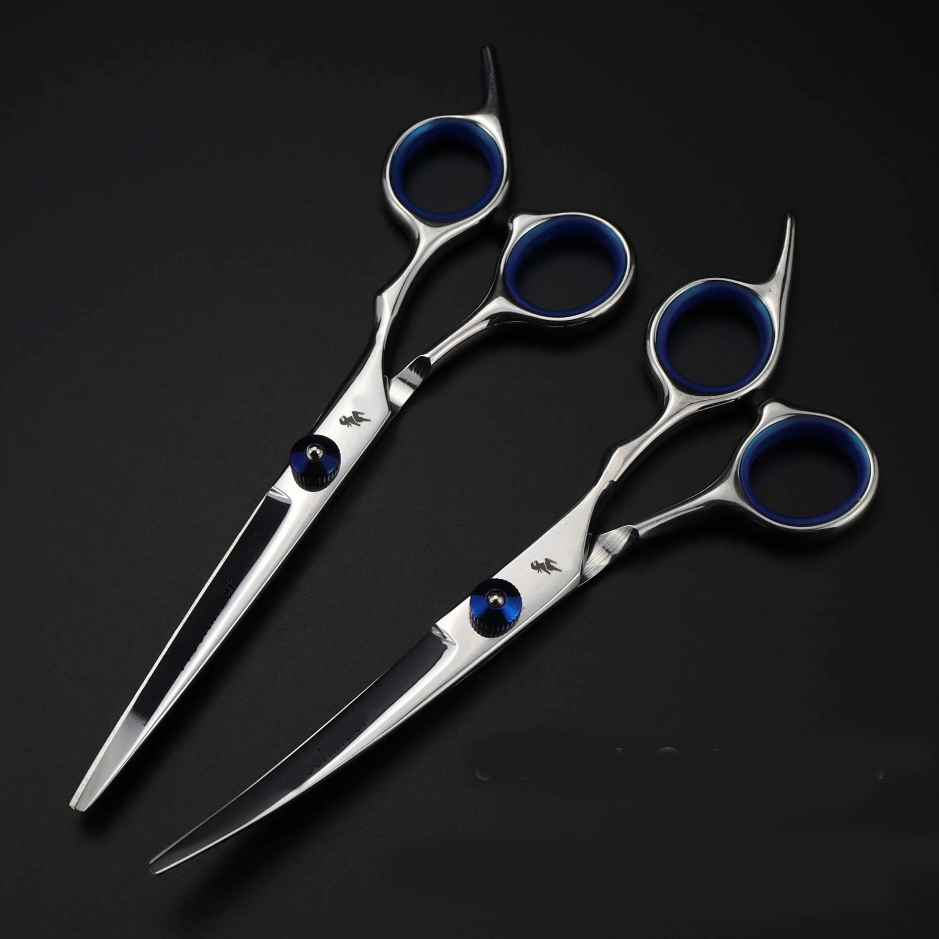 7.0inch blue pet grooming scissors set straight cut teeth cut fish bone scissors