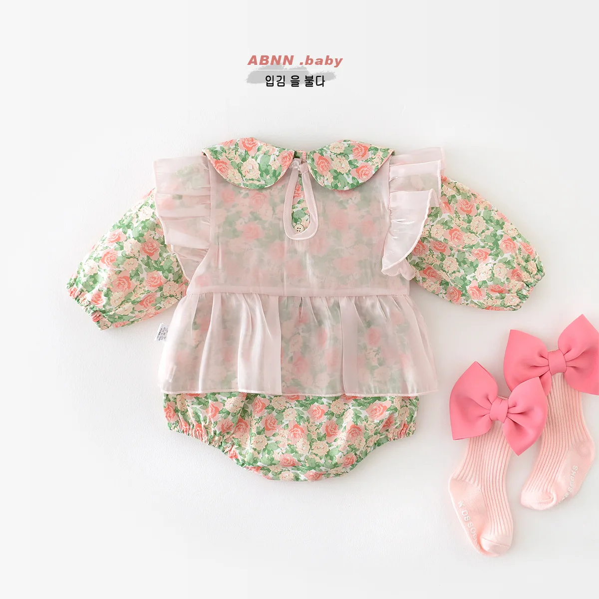 

RAISE New Spring Infant Baby Girl 2PCS Clothing Set Floral Printed Long Sleeve Sweet Bodysuit Set Gauze Vest Newborn Girl Outfit