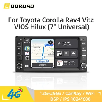 Autoradio Universale Android 14.0 da 7 Pollici con CarPlay, GPS, 4G, WiFi, Bluetooth, RDS per Toyota Rav4, Corolla, Vitz, VIOS, Hilux, Terios