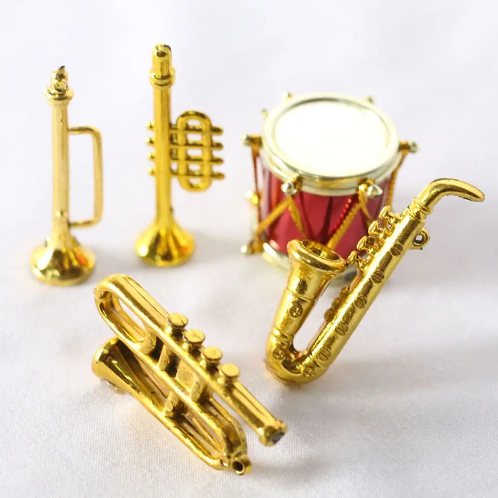 Drum Microphone 1/12 Scale Music Bar Miniature Violin Guitar Piano Model Doll Musical Instruments Saxophone Trumpet 4