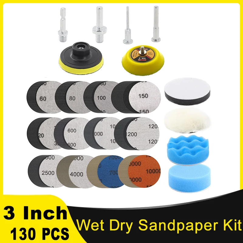 3InchWetandDrySandpaperKit130PcsGrits6010000withM10