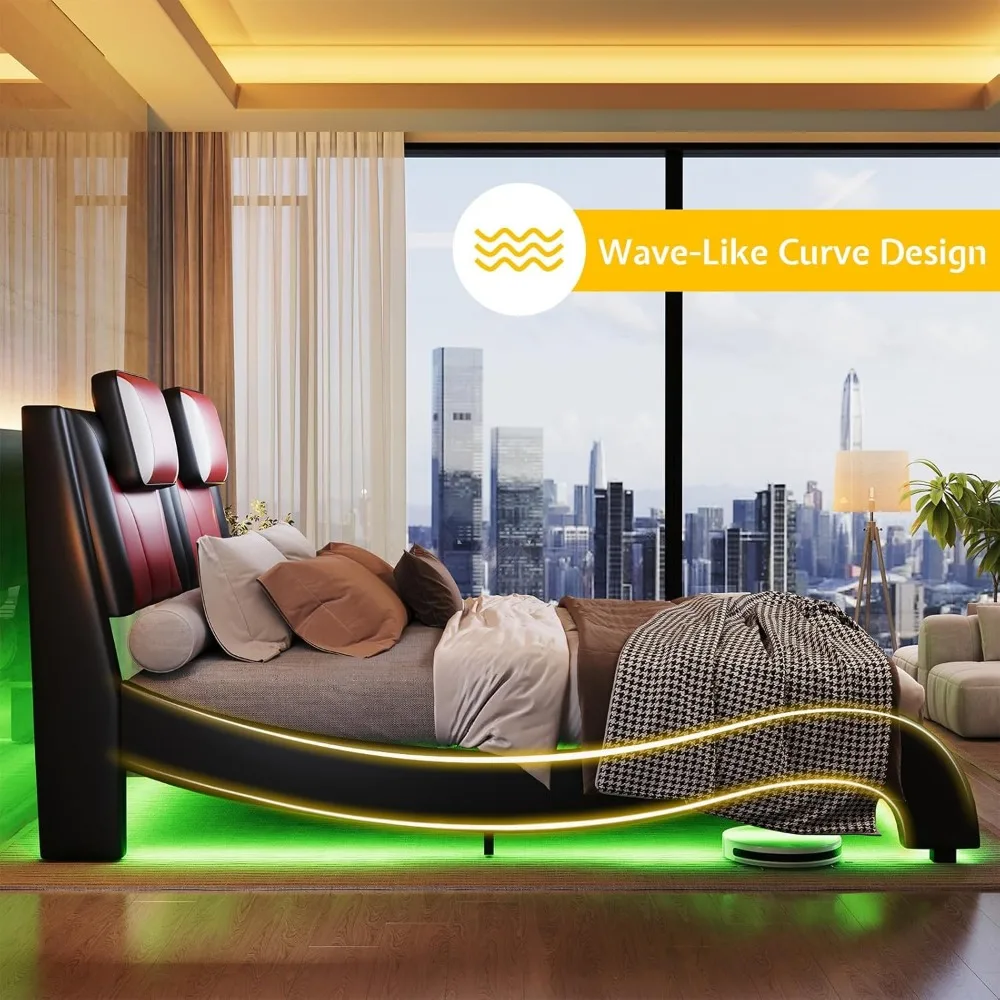 LED Queen Faux Leather Bed 4