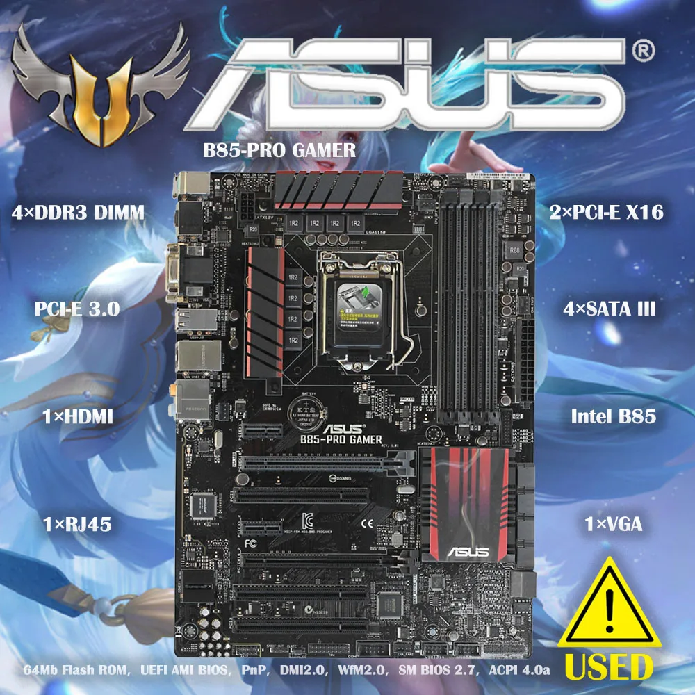 Placa-mãe Gamer Desktop Soquete B85 Lga 1150 i7 i5 i3 Ddr3 32g Sata3 Usb 3.0 Atx 100 Original Asus-b85-pro