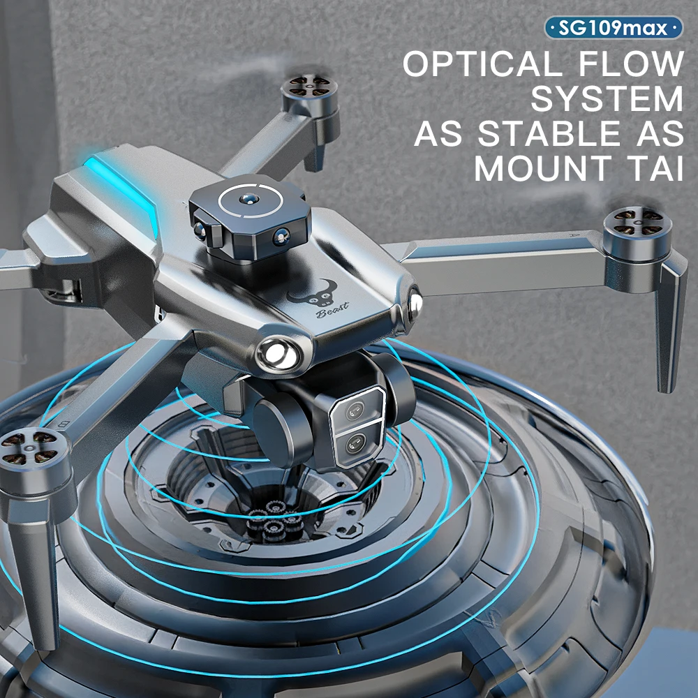 Vue rapprochée du drone SG109 PRO avec son rotor et sa caméra HD, GPS intégré
