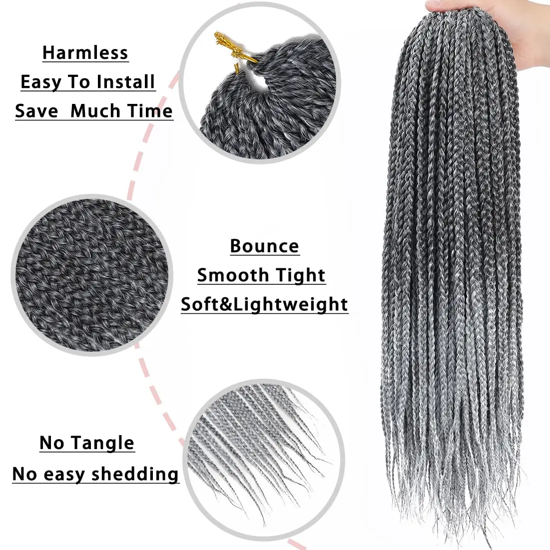 24inch Crochet Box Braids Hair pre looped Goddess Box Braids Crochet Braiding Hair 1/5/9 Packs Crochet Box Braids Synthetic Hair 3