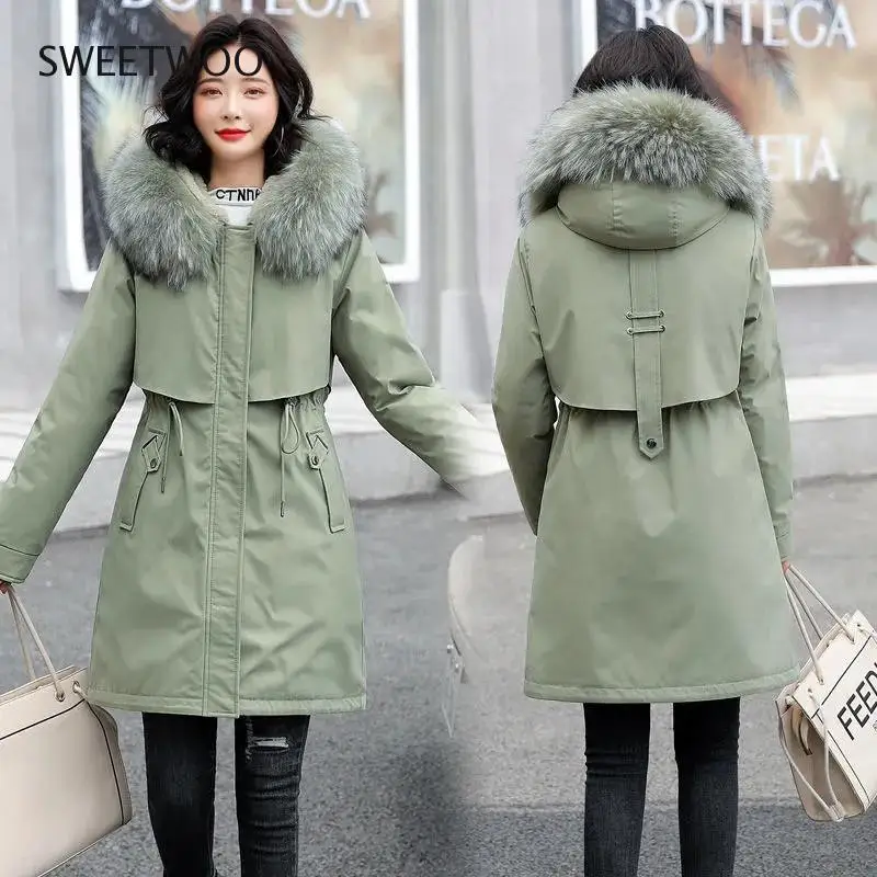 2021 New Snow Wear Long Parkas Winter Jacket Women Fur Hooded Clothing Female Fur Lining Thick Winter Coat Women Parka Outwear