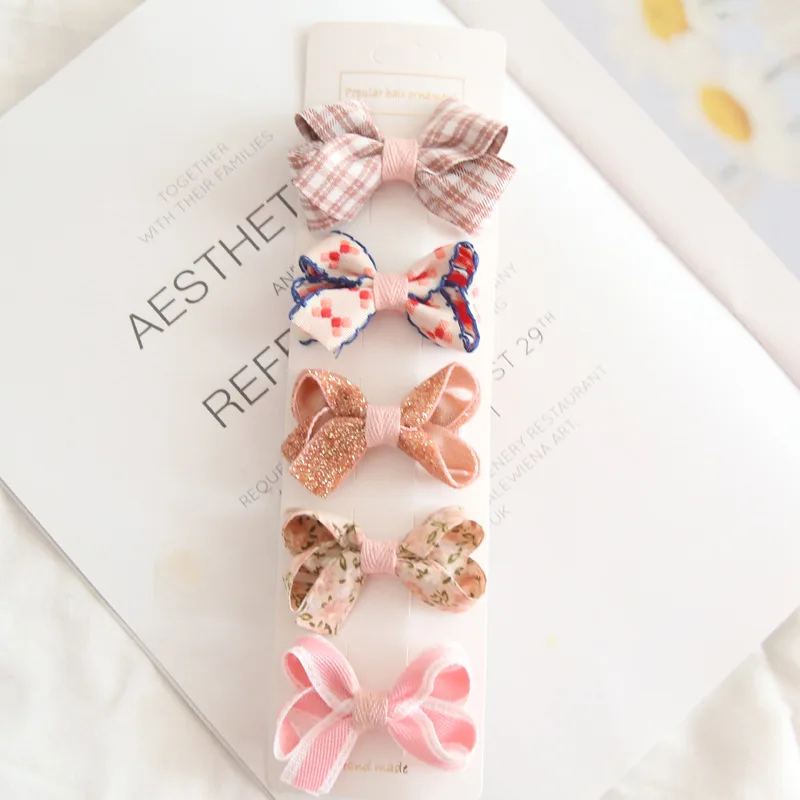 5pcs Baby Hair Clips Girls Bow Hairpins Cute Floral Plaid Dot Children Hairpin Child Barrettes Headwear Hair Accessories