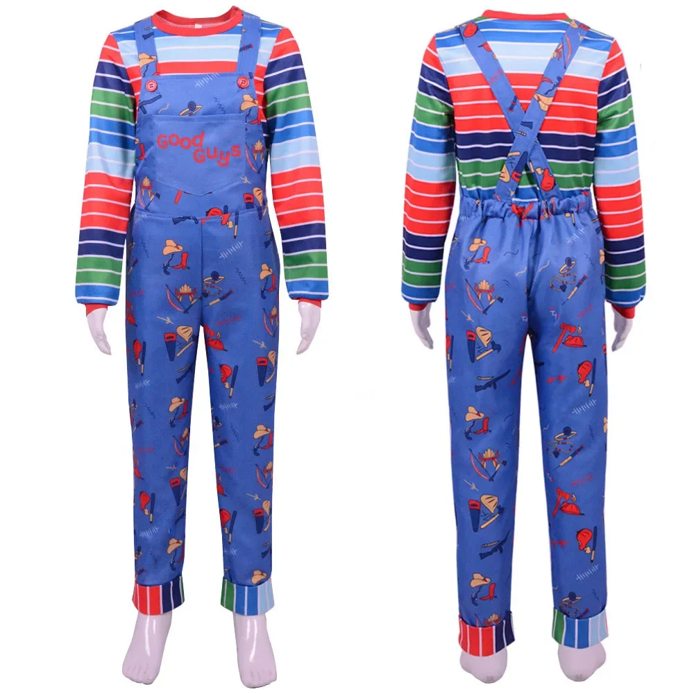 

Adult Kids Chucky Cosplay Costume Tops Pants Jumpsuit Fantasia Role Playing Outfits Halloween Carnival Party Disguise Suit