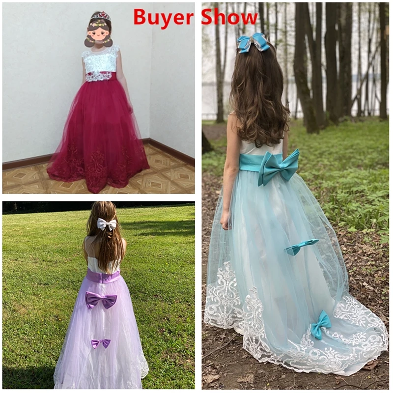 White Flower Girls Dresses For Wedding Tulle Lace Long Girl Dress Party Christmas Dress Children Princess Costume For Kids 12T girls dress maxi dress princess costume