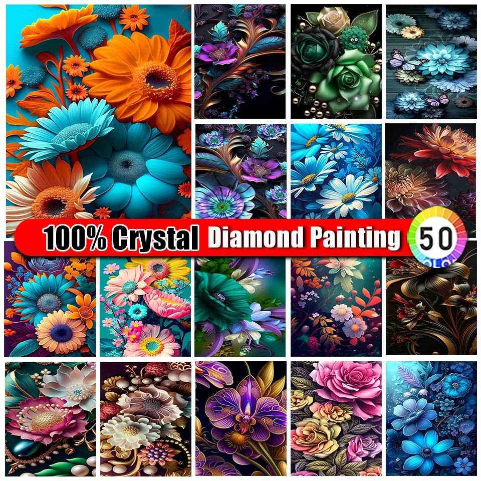 

Merdika 100% Crystal Diamond Painting Lotus Kits Flowers Full Square Round Diamond Embroidery Floral Art Mosaic Home Decor Gift
