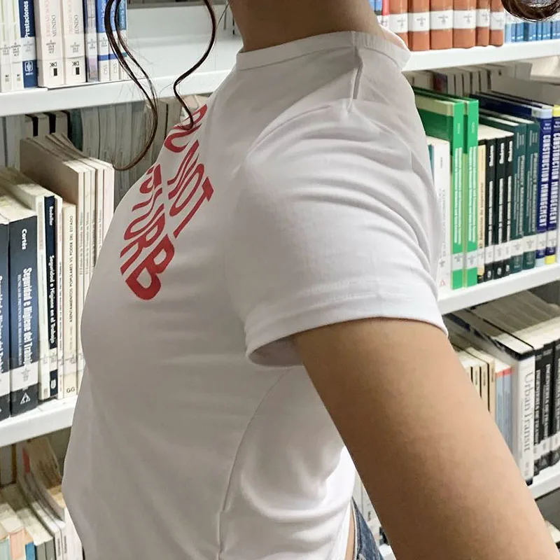 New printed T-shirt, fashionable casual short sleeved top, Y2K summer sexy electronic girl T-shirt, women's clothing