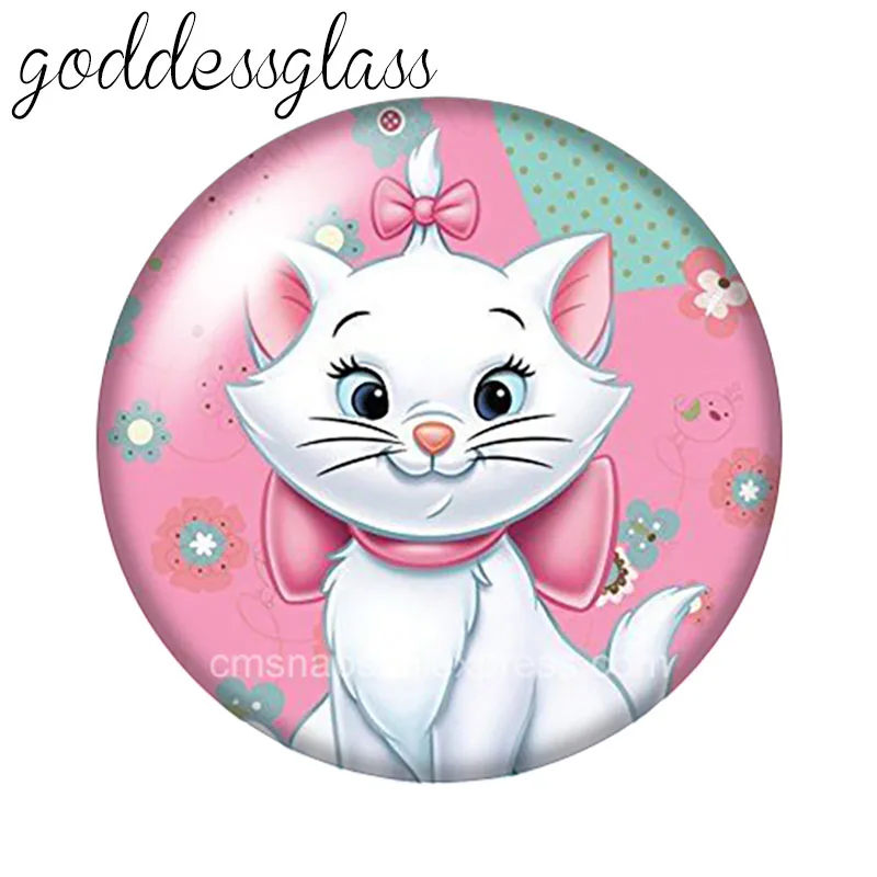 Disney Cute Marie Cat Cartoon 12mm/18mm/20mm/25mm Round photo glass cabochon flat back Making findings for bracelets fashion bracelet fashion jewelry