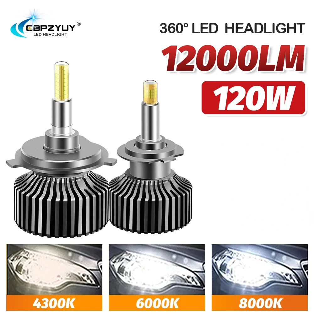 

CBPZYUY H7 H4 LED Headlights 120W 12000LM H8 H9 H11 9005 HB3 9006 HB4 4300K 8000K 6000K H1 LED Canbus 9012 HIR2 360 Car Lights