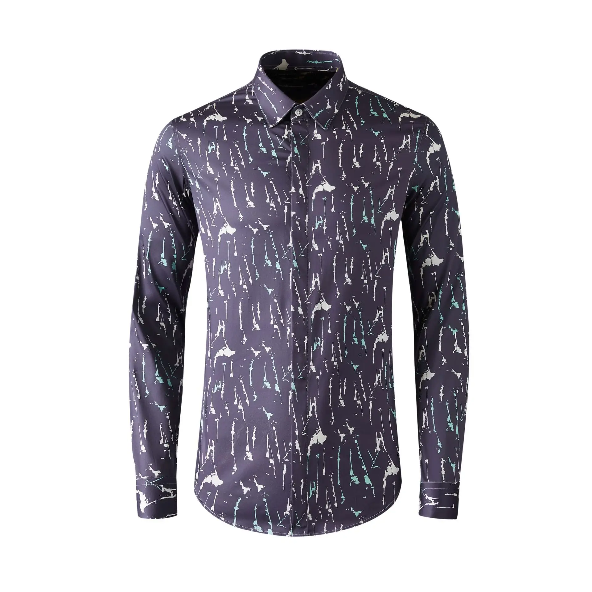

High Quality Luxury Jewelry Fashion Casual Shirt Stand-Up Collar Shirts Plaid Long Sleeve Men'S Shirtgood