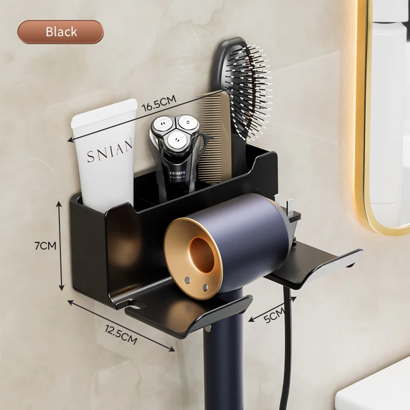 Wall mounted non perforated hair dryer storage rack Bathroom hair dryer storage and placement rack Multi functional storage rack 2