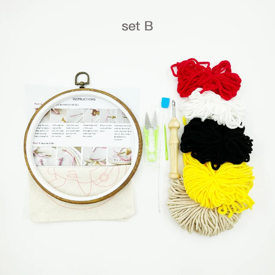 Cartoon Pizza Lemon 8-ply Yarn Punch Needle Embroidery Kit for Beginners Handmade Embroidery Stitch Painting Home Decor