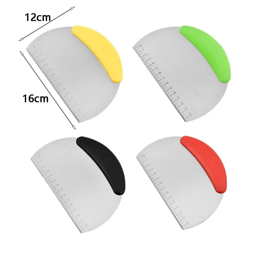 Dough Scraper Dough Cutter Plastic Handle Half Round Scraper Easy To Clean Stainless Steel with Scale Dough Scraper Smooth Surface Dough Cutter Noodle