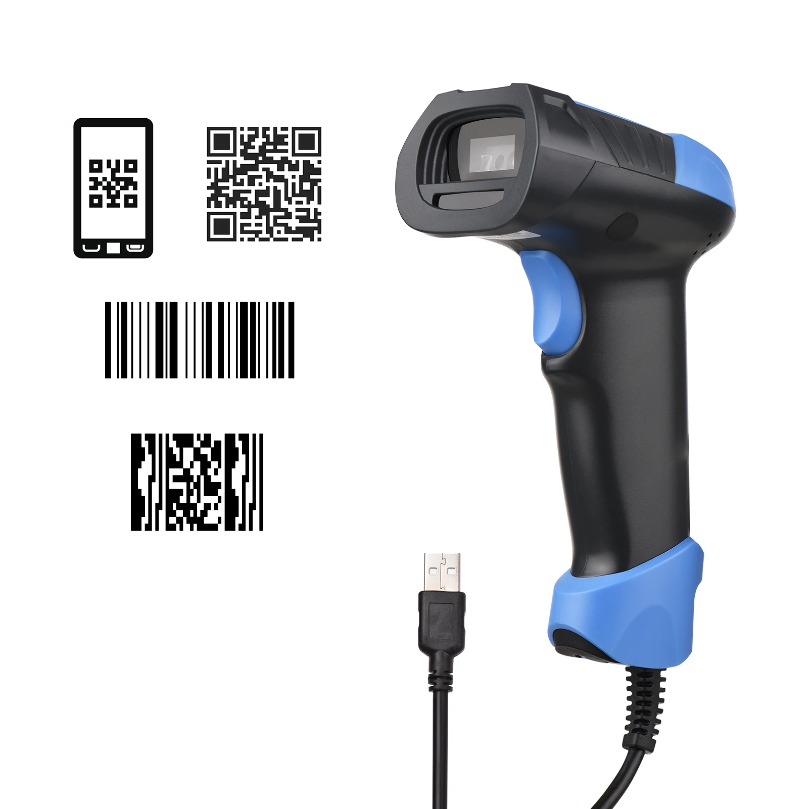 WoneNice 1D 2D Wired Handheld USB Automatic CMOS Barcode Scanner Reader Datamatrix PDF417 QR Bar Code Scanner for Mobile Payment Computer Screen 