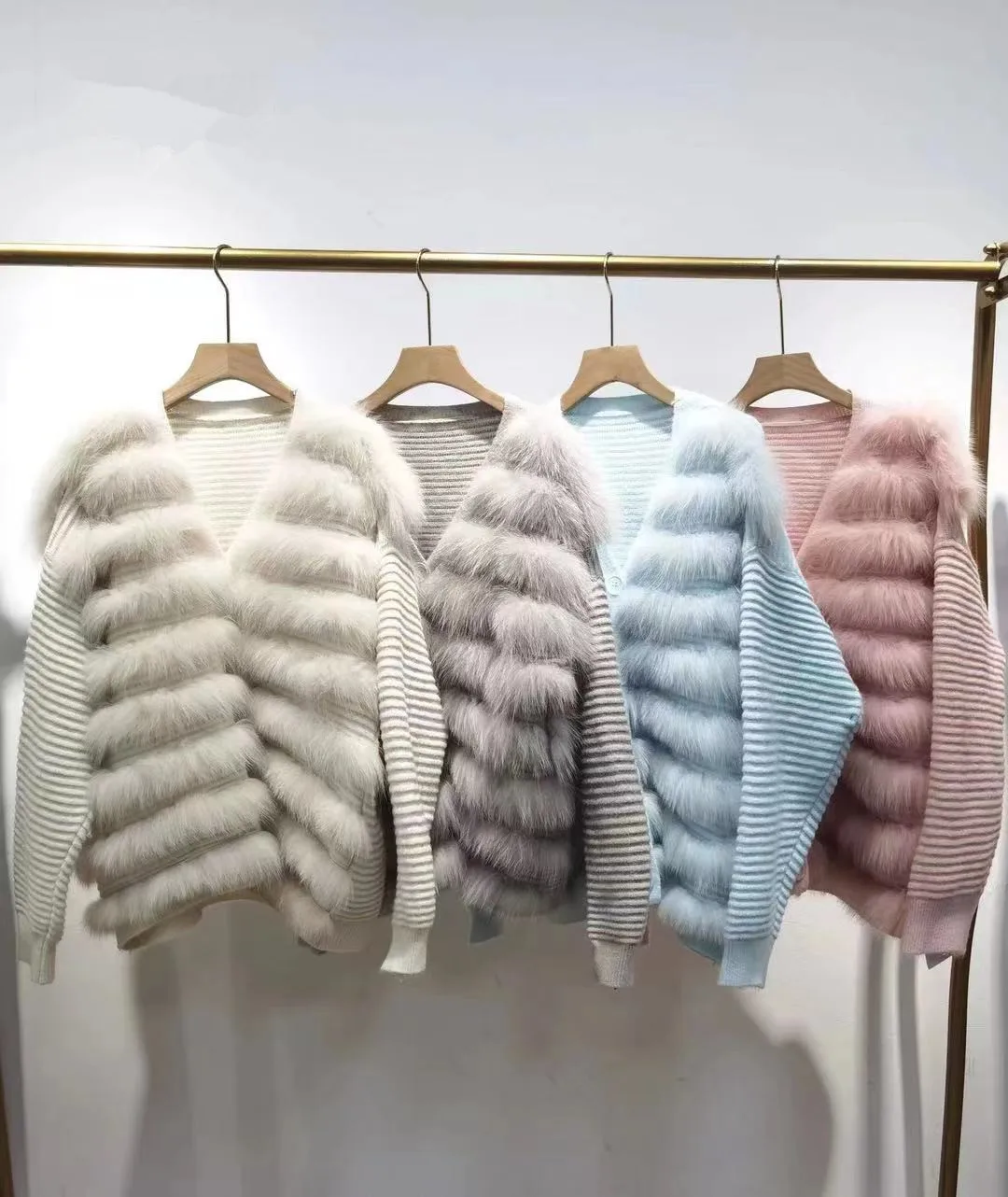 

Women's Cardigan Sweater 2023 New Fashion Real Fox Fur Patchwork Fur Knitted Cardigan Coat Free Shipping