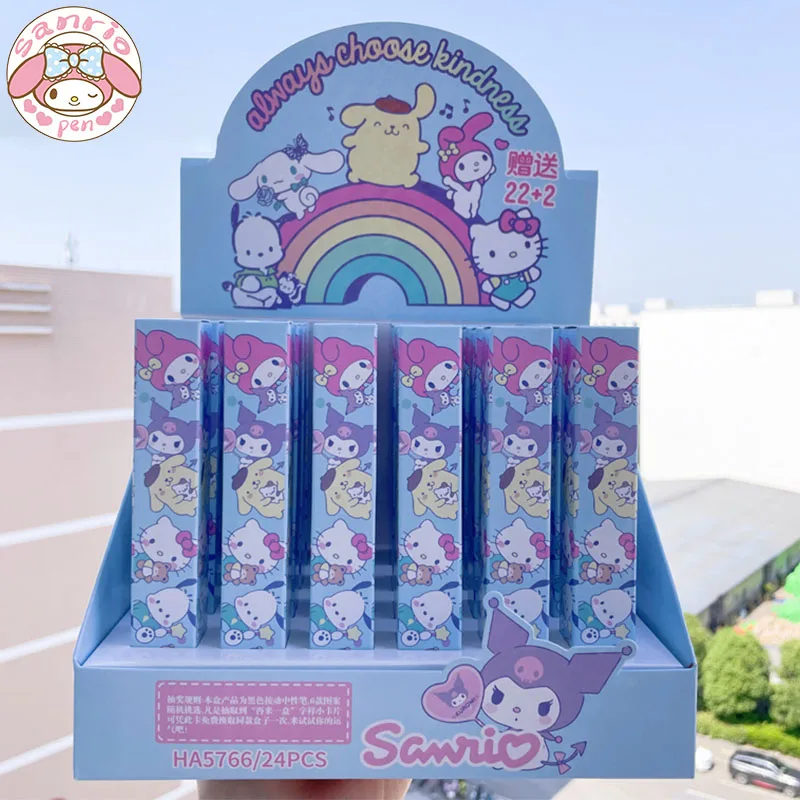 

New Sanrio Gel Pen 24pcs Hello Kitty Cinnamoroll Pochacco Kuromi Students Stationery Pen 0.5 Black Pen School Office Writing Pen