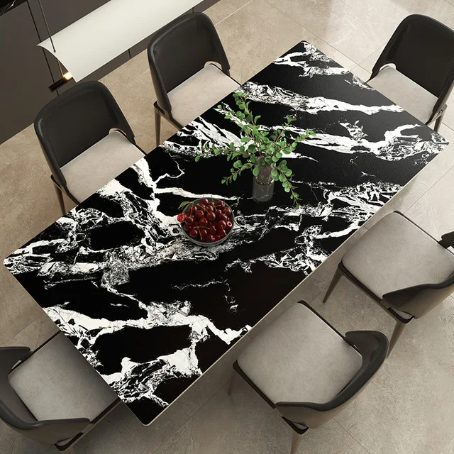Nappe en similicuir à motif marbré, imperméable, résistante à l'huile, aux taches et à la chaleur, pour table à manger, table basse 1