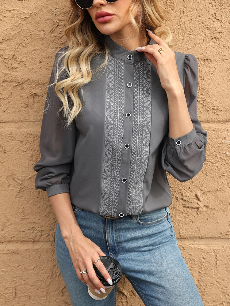 Neue elegante büro Damen Shirts Mode chiffon hülse Frauen blusen button-Down Tops blusa mujer – Detail 10