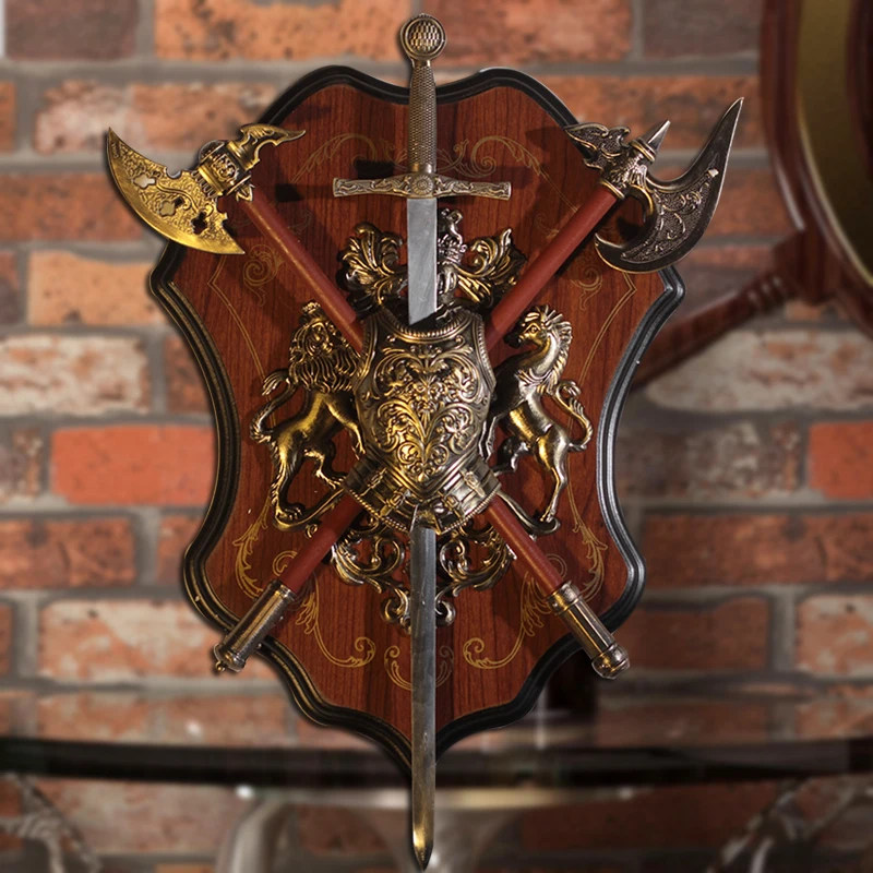 Medieval Wall Decorations Ancient Roman Sparta Shield Sword Wall Stickers Shield with Armor Ornament Crafts KTV Bar Hanging