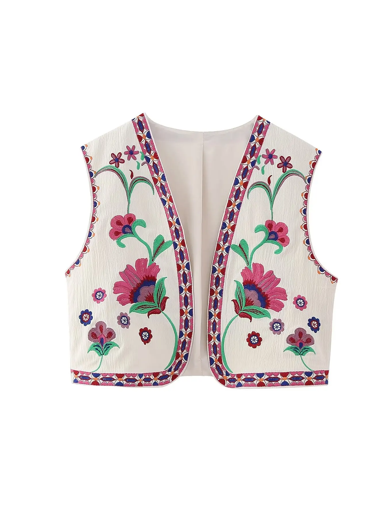 Zevity Women National Style Sleeveless Position Floral Embroidery Short Vest Jacket Ladies Casual Crop WaistCoat Tops CT4110 5